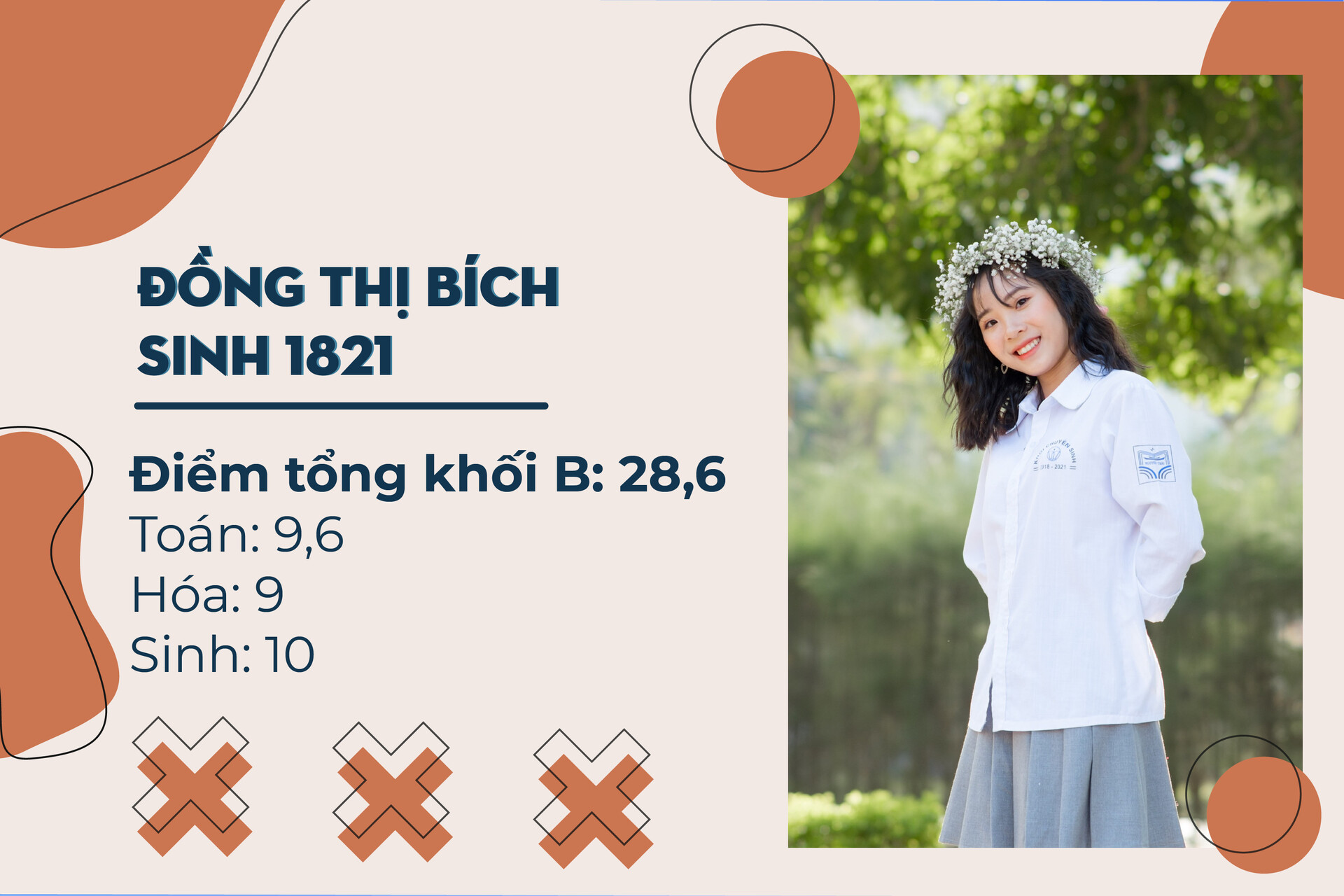 Đồng Thị Bích (chuyên Sinh 18-21) - chủ nhân ngôi vị thủ khoa khối B toàn trường trong kỳ thi tốt nghiệp THPT năm học 2020-2021